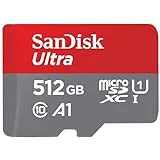 SanDisk 512GB Ultra tarjeta microSDXC + adaptador SD hasta 150 MB/s con Clase A1 de rendimiento de las aplicaciones UHS-I Class 10 U1