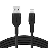 Belkin Cable de silicona USB-A a Lightning de 1 m BoostCharge Flex, Cable de Carga con Certificación MFi para iPhone 14/14 Plus, 13, 12, Pro, Max, Mini, SE, iPad y Otros, Negro