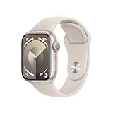Apple Watch Series 9 [GPS] Smartwatch con Caja de Aluminio en Blanco Estrella de 41 mm y Correa Deportiva Blanco Estrella - Talla S/M. Monitor de entreno, App Oxígeno en Sangre, Resistencia al Agua