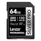 Lexar Silver Pro Tarjeta SD de 64 GB, Tarjeta de Memoria UHS-II, V60, U3, C10, Tarjeta SDXC, hasta 280 MB/s de Lectura, para fotógrafo Profesional, videógrafo, Entusiasta