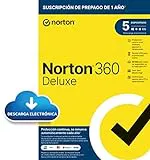 Norton 360 Deluxe 2024 - 12 meses de suscripción con renovación automática, Dark Web Monitoring, Secure VPN y Gestor de contraseñas | PC/Mac | 5 Dispositivos | Enviado por email