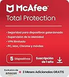 McAfee Total Protection 2024 Exclusivo de Amazon, 5 dispositivos | Antivirus, VPN, seguridad móvil y de Internet | PC/Mac/iOS/Android|Suscripción de 15 meses | Código por correo electrónico