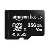 Amazon Basics - MicroSDXC, 256 GB, con Adaptador SD, A2, U3, velocidad de lectura hasta 100 MB/s, Negro