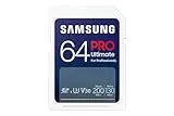 Samsung PRO Ultimate Tarjeta de Memoria SD, 64 GB, Lectura 200 MB/s, Escritura 130 MB/s, UHS-I, C10, U3, V30, 4K UHD, Para Smartphone, Dron o Cámara de Acción (MB-SY64S)