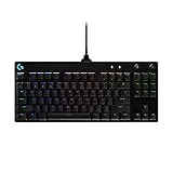 Logitech G PRO TKL Mechanical Gaming Keyboard without Numeric Keypad, Blue GX-Clicky Keys, RGB LIGHTSYNC, Portable Design for Esports, Detachable Micro USB Cable, US QWERTY Layout - Black