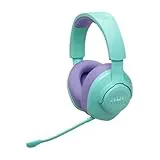 JBL Quantum 360 Auriculares inalámbricos circumaurales para gaming, conexión inalámbrica dual de 2,4 GHz y Bluetooth, JBL QuantumSURROUND Signature, batería de 22 h, micrófono desmontable, cian