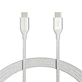 Amazon Basics Cable de carga rápida, USB-C a USB-C 2.0, hilo de nailon trenzado, 480 Mb/s, certificado USB-IF, para Apple iPhone 15, iPad, Samsung Galaxy, tabletas, portátiles, 3 m, Plateado