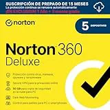 Norton 360 Deluxe 2025 |Antivirus 5 Dispositivos|15 meses con renovación automática| Descarga digital