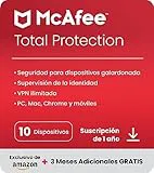 McAfee Total Protection 2024 Exclusivo de Amazon, 10 dispositivos | Antivirus, VPN, seguridad móvil y de Internet | PC/Mac/iOS/Android|Suscripción de 15 meses | Código por correo electrónico