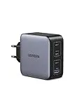 UGREEN Nexode 100W Cargador USB C GAN 4 Puertos, Enchufe USB C, Cargador Quick Charge Compatible con Samsung Galaxy S23 Ultra/S23/S22/S21/S20, iPhone 16/15/14/13/12, MacBook Pro/Air, iPad, Steam Deck