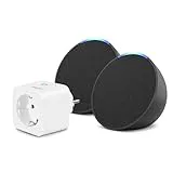 Echo Pop | Antracita, pack de 2 + Sengled Smart Plug, compatible con Alexa - Kit de inicio de Hogar digital