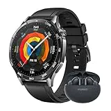 HUAWEI WATCH GT 5 46mm Smartwatch, Silhouette with Sophisticated Design, New Running and Cycling Experience, Health Tracking, 14 Day Duration, iOS & Android, Black + FreeBuds 5i Black