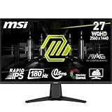 MSI mag 275QF Monitor Gaming Plano WQHD (2560x1440) Panel IPS rápido¡, 180Hz / 0.5 m (GtG, mín.), 1 ms (MPRT) 16:9, HDR Ready, 300 nits, Negro