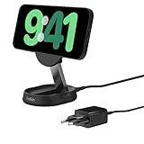 Belkin BoostCharge Pro soporte de carga rápido convertible de 15W, cargador inalámbrico Qi2, cargador magnético compatible con MagSafe para iPhone 16, 15, AirPods, adaptador de 20W incluido - negro