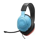 JBL Quantum 100N, auriculares para gaming con cable y micrófono extraíble, JBL QuantumSOUND Signature, compatibles con múltiples plataformas y Windows Sonic Spatial Sound, azul y rojo