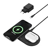 Belkin BoostCharge Pro Cargador inalámbrico 2 en 1 con tecnología magnética Qi2 de 15W, estacion de Carga rápida inalámbrica para iPhone 16, 15, AirPods, Otros Dispositivos con MagSafe, Negro