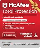 McAfee Total Protection para 3 dispositivos, 2025 |15 meses | VPN segura, el software de seguridad incluye antivirus, gestor de contraseñas, supervisión de identidad | Descarga digital