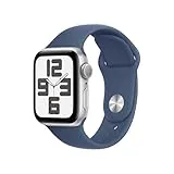 Apple Watch SE de 2.ª generación GPS Smartwatch con Caja de Aluminio en Plata de 40 mm y Correa Deportiva Azul Denim - Talla S/M. Monitores de entreno y sueño y Resistencia al Agua