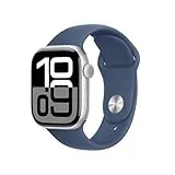 Apple Watch Series 10 GPS + Cellular Smartwatch con Caja de Aluminio Plata de 42 mm y Correa Deportiva Azul Denim - Talla M/L. Monitor de entreno, App ECG, Pantalla Retina Siempre Activa