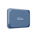 Crucial X10 4TB SSD Externo Portátil, hasta 2100MB/s, USB-C 3.2 Gen2, Clasificación IP65 de resistencia al agua y al polvo, Disco Duro Sólido Externo, Azul Mate - CT4000X10SSD9-02