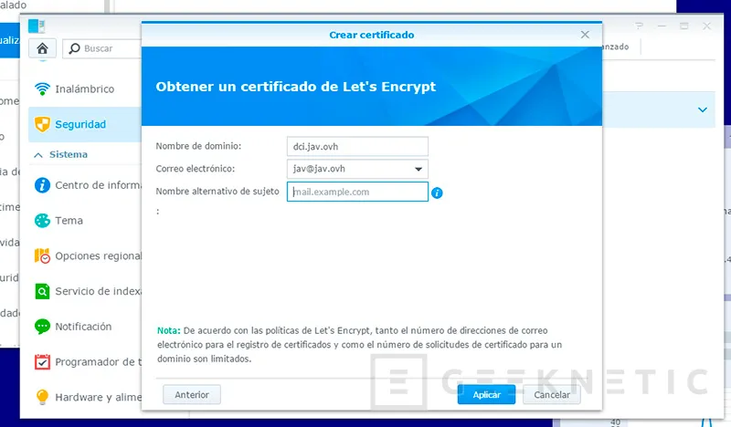 Geeknetic Certificados de seguridad gratuitos con Let´s encrypt en tu NAS Synology 4