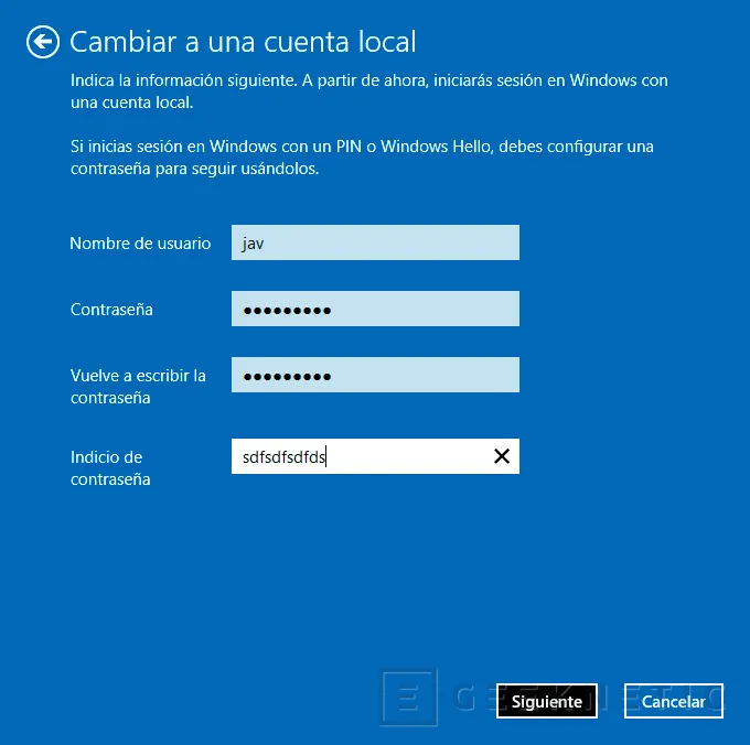 Geeknetic Cómo pasar de una cuenta Microsoft a local en Windows 10 sin perder datos 5