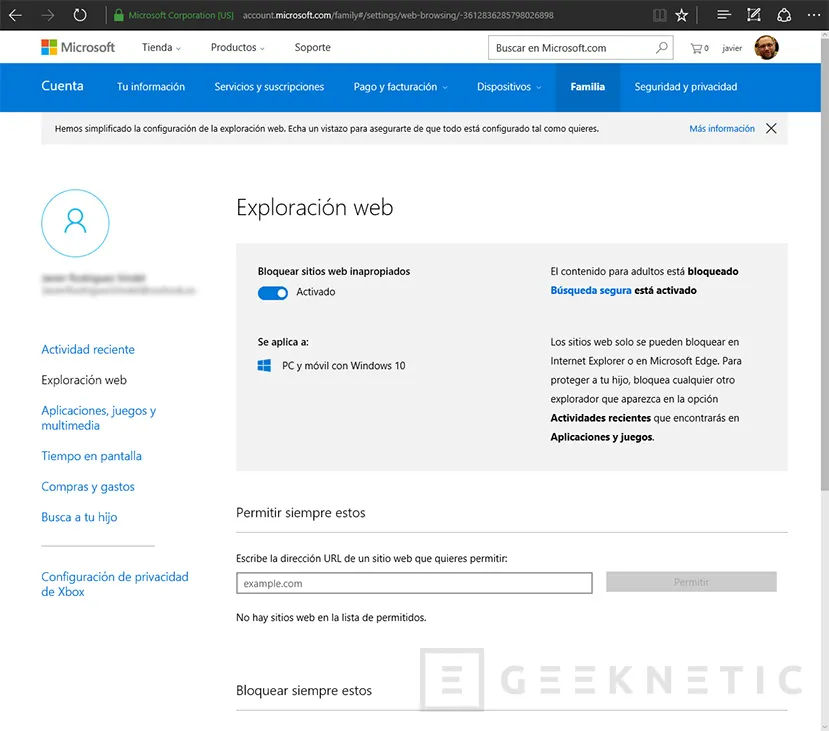 Geeknetic Como configurar el control parental en Windows 10 5
