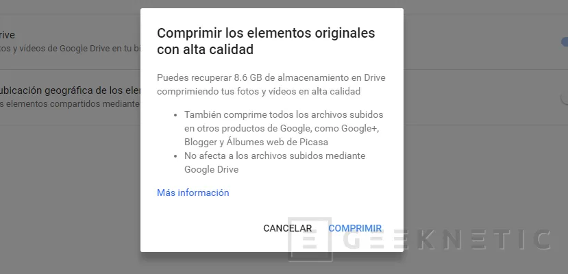 Geeknetic Recuperar espacio en Google Drive comprimiendo Google Fotos 4