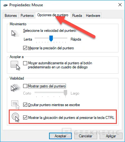 Geeknetic Como activar el localizador de cursor de Windows 10 2