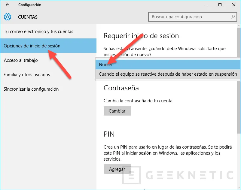 Geeknetic Como hacer que Windows 10 no pida contraseña cuando vuelve de suspensión o hibernación 1