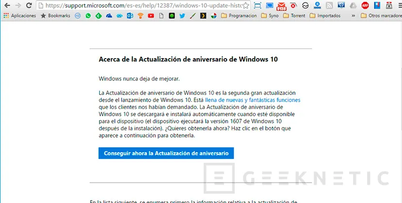 Geeknetic Como forzar la instalación de Windows 10 actualización de aniversario (1607) 1