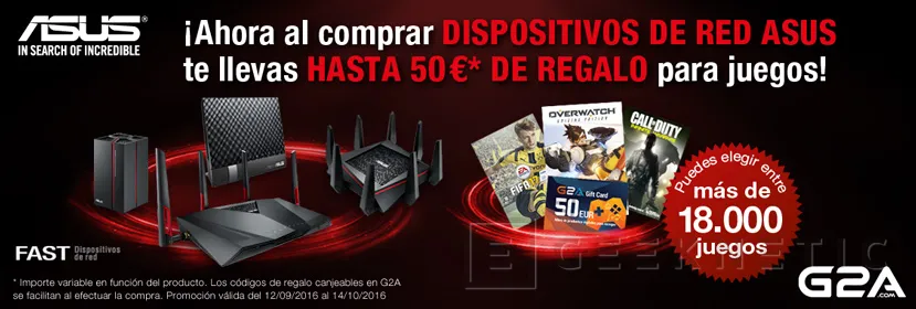 ASUS regala hasta 50€ en juegos en G2A por la compra de dispositivos de redes, Imagen 1