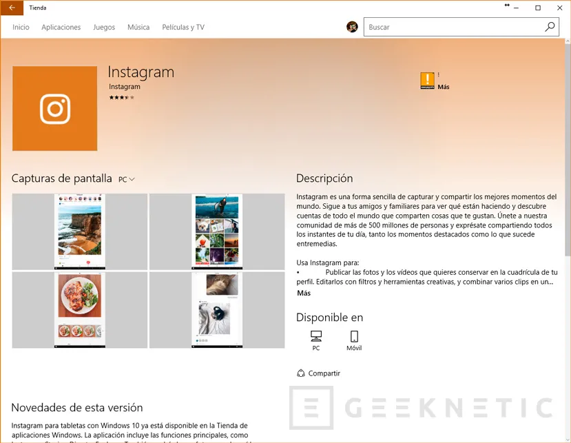 Ya disponible la app de Instagram para Windows 10, Imagen 1