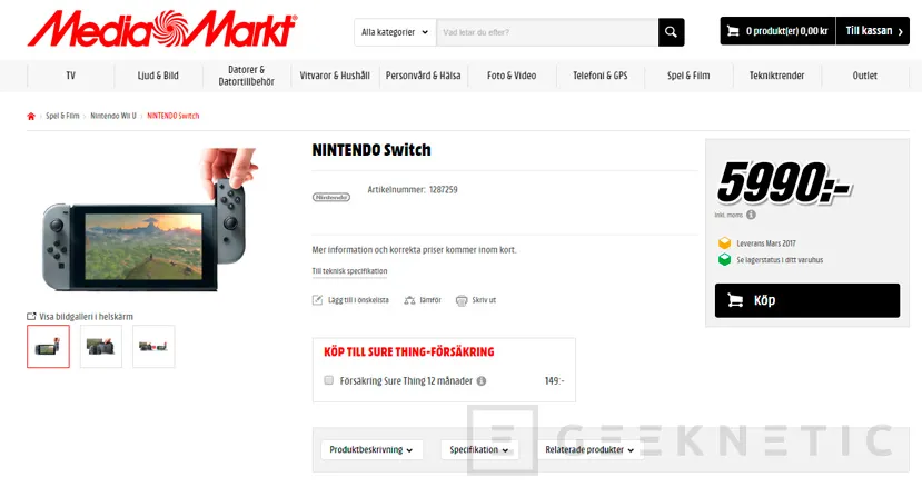 Aparece la Nintendo Switch en Mediamarkt Suecia por unos 620 Euros, Imagen 1