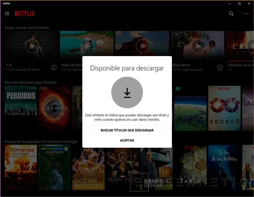 Netflix ya permite descargar contenidos en la app de Windows 10, Imagen 1