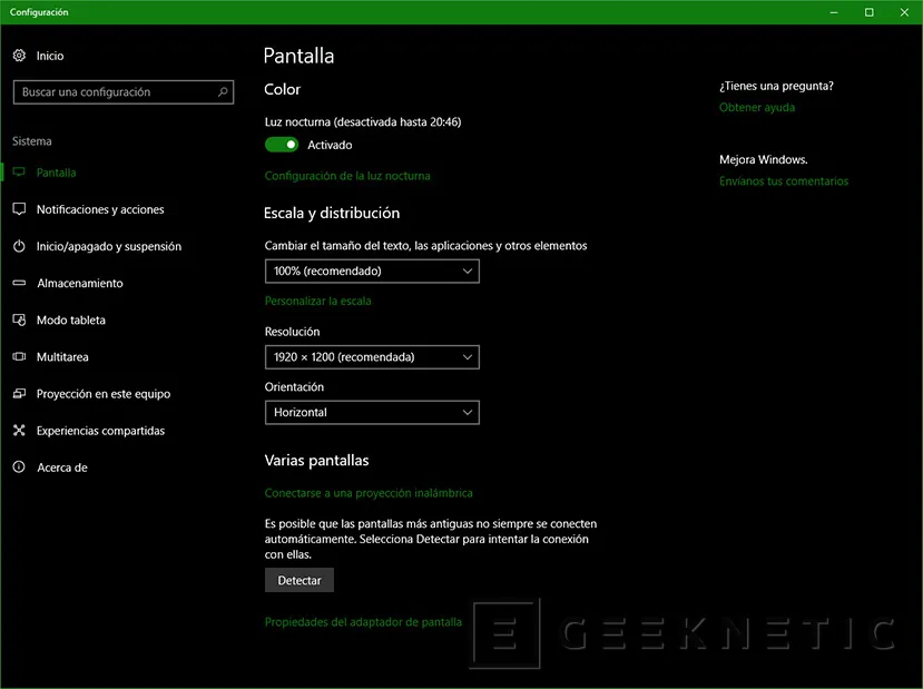 Geeknetic Configura el modo de luz nocturna en Windows 10 Creators Update 15063 1