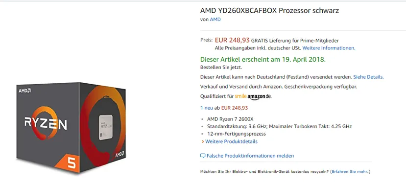 Geeknetic Se filtra en AMD Ryzen 5 2600X en Amazon 1