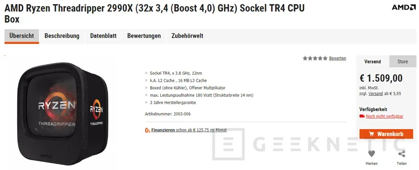 Geeknetic Aparece un AMD Threadripper 2990X por 1509€ en una tienda online alemana 1