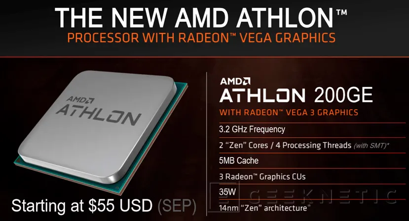 Geeknetic AMD anuncia el Athlon 200GE, CPU Zen y GPU Vega por menos de 50 Euros 1
