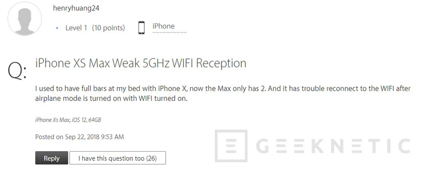 Geeknetic Los usuarios de los nuevos iPhone XS y XS Max sufren de poca cobertura telefónica y WiFi 2
