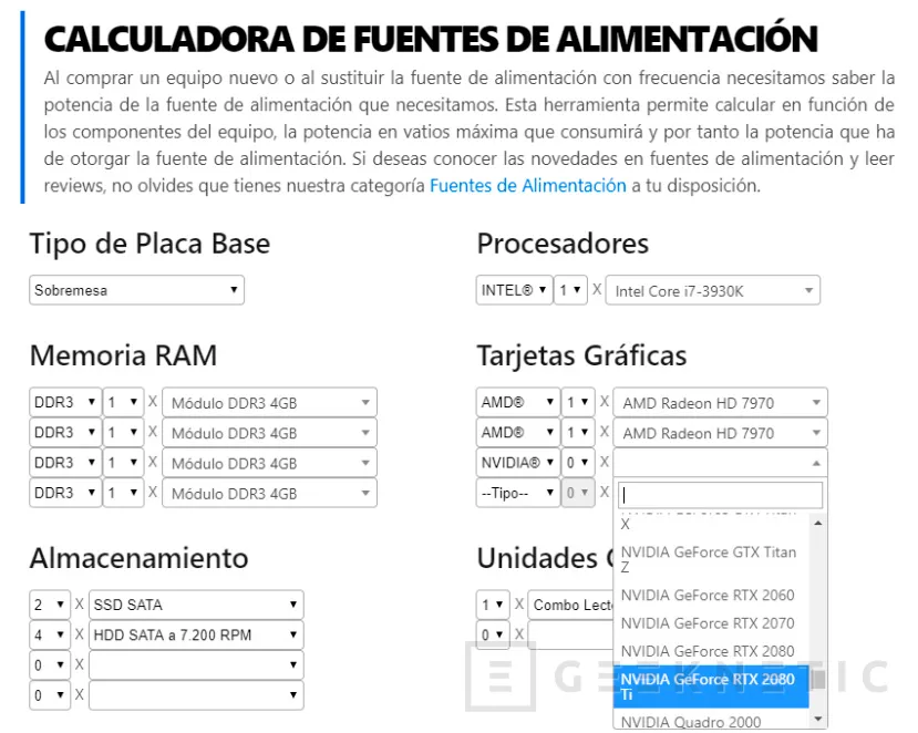 Geeknetic Lanzamos una Calculadora de Potencia para Fuentes de Alimentación 2