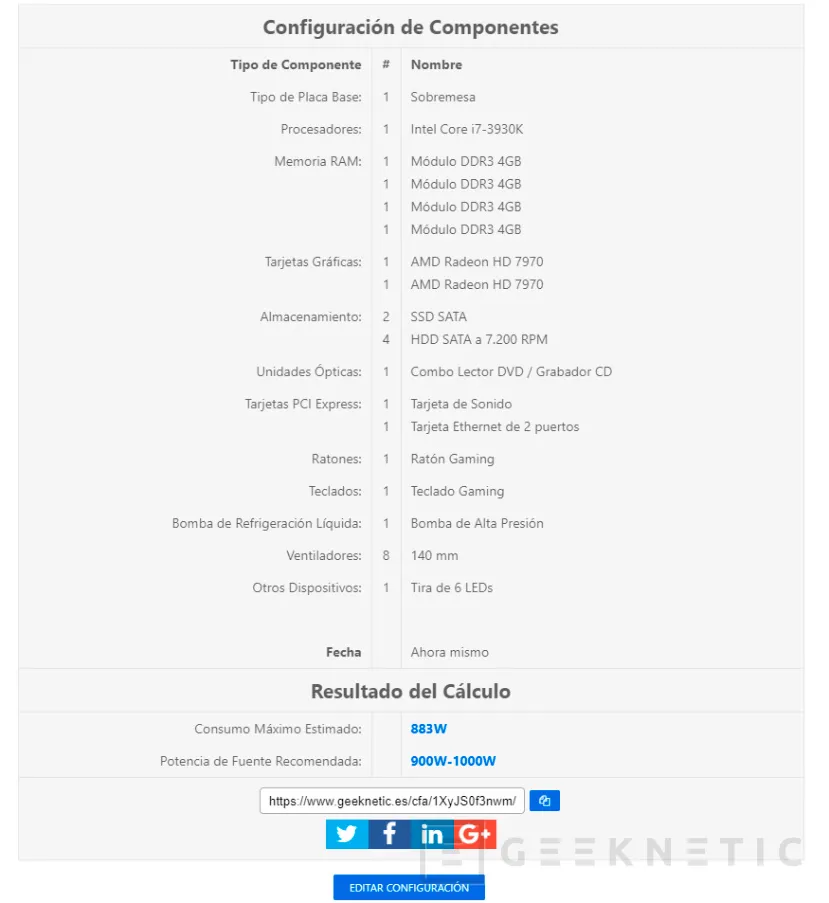 Geeknetic Lanzamos una Calculadora de Potencia para Fuentes de Alimentación 3