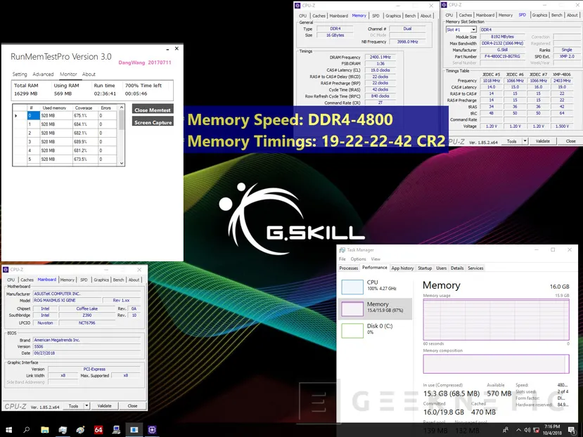 Geeknetic G.Skill anuncia kits DDR4 a 4800MHz para las nuevas plataformas Z390 2