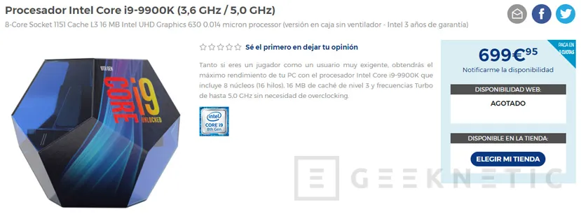 Geeknetic El Intel Core i9-9900K se deja ver en tiendas españolas a un precio de más de 600 euros 3