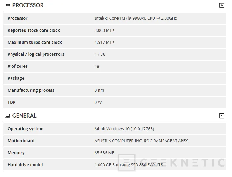 Geeknetic Se filtran resultados de rendimiento del nuevo Intel Core i9-9980XE 2