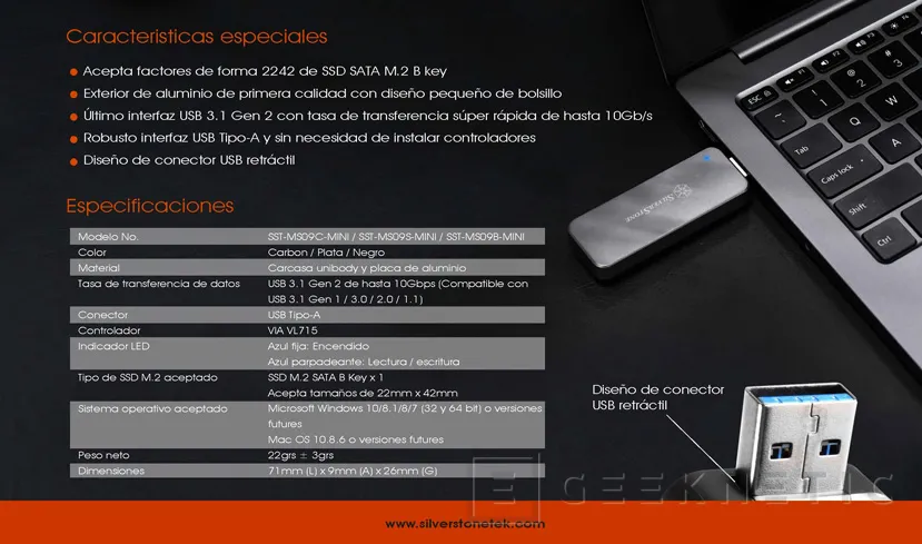 Geeknetic Silverstone presenta una carcasa externa para SSD M.2. con el tamaño de un pendrive 2