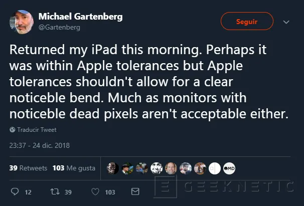 Geeknetic El ex-director de marketing de Apple, descontento con la compañía, devuelve su iPad Pro doblado 1