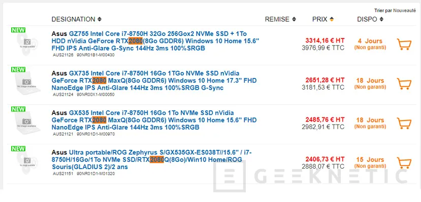 Geeknetic Se filtra toda la gama de tarjetas gráficas GeForce RTX para portátiles en una tienda francesa 3