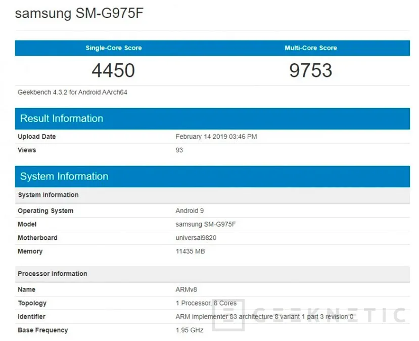 Geeknetic El Exynos 9820 de Samsung no alcanza al Snapdragon 855 de Qualcomm, según esta filtración de rendimiento del Galaxy S10+ 1