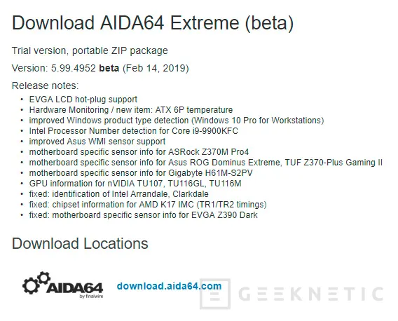 Geeknetic El Intel Core i9-9900KFC aparece en la última beta de AIDA64 1